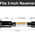 Black Five Eighths Inch Hitch Pin Lock With Keys For Two Inch Receiver Anti Theft Trailer Hitch Pin Keyed Alike Heavy Duty Steel Construction Fits Most Class III And IV Two Inch Hitches With About Two Point Eight Inch Usable Length, with dimensions labeled.