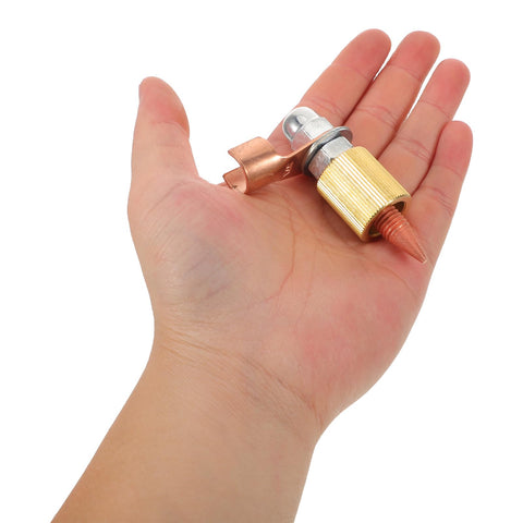 Hand holding component from Two Piece Welding Ground Clamp And Holder Set For Dent Puller Machines Automotive Welder Ground Clamp Accessories.