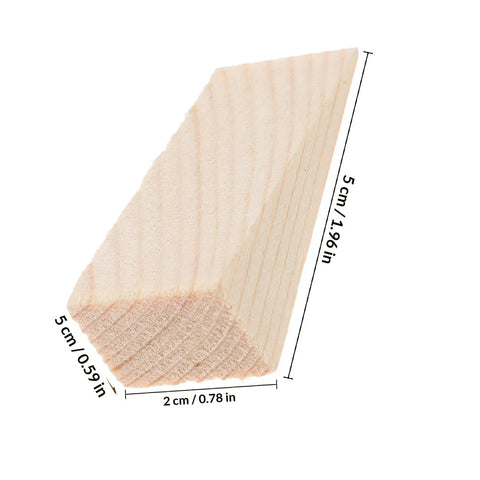 Heavy Duty Wooden Door Stop Wedges Set Of Five Triangular Door Holders close-up showing dimensions for home and office use.