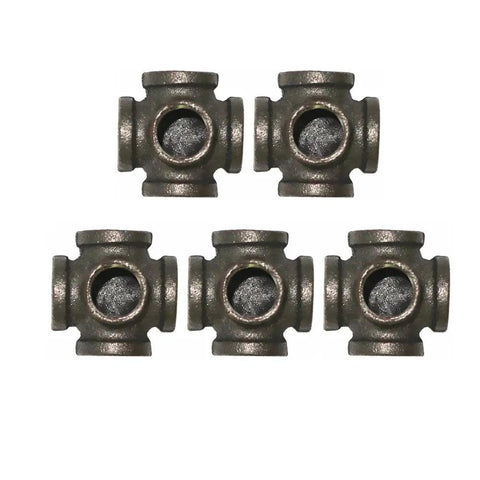 Five Pack Half Inch Pipe Fitting Outlet Cross Five Way Female Connectors For DIY Industrial Decor Steampunk Vibe Nipple Set