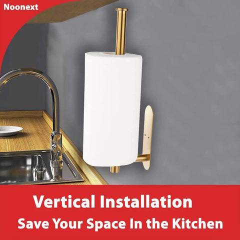 Vertical installation of Self Adhesive Paper Towel Holder Under Cabinet Mount No Drilling 13.2 Inch Bar Brushed Gold Stainless Steel