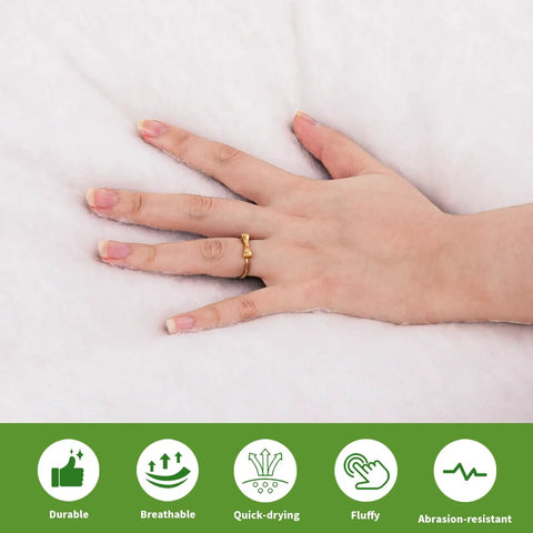 Kick Your Couch Back To Life With Premium Half Inch Thick Polyester Batting, Super Soft High Loft Polyfill Delivers Knockout Quality Cushion Wrap For Smooth Furniture Padding And Effortless Diy Fixes 36 By 9 Feet Roll shown with a hand resting on the fluffy polyester batting.