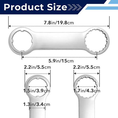 Beefy Heavy Duty Ebike Mid Drive Wrench For BBS01 BBS02 BBS02B BBSHD TSDZ8 TSDZ2B dimensions shown in inches and cm