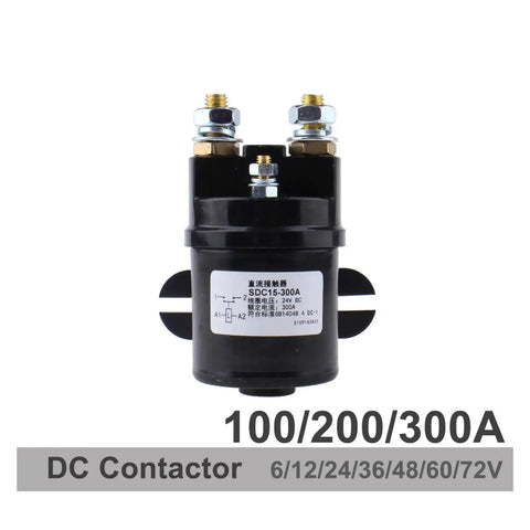 Heavy Hitter DC Contactor Normally Open Switch 100A 200A 300A with label and terminals for electric vehicles and machinery.