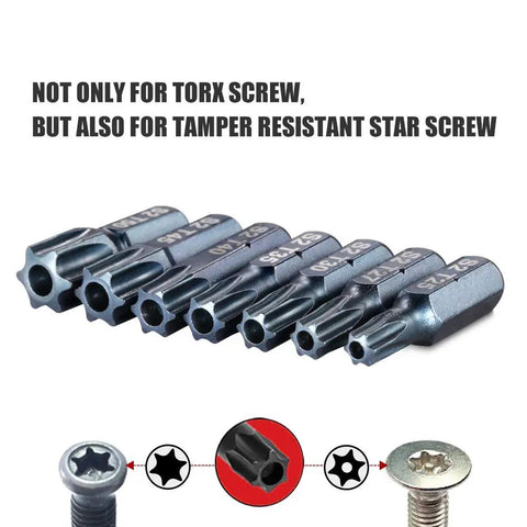 Heavy Duty 16 Piece Security Torx Bit Set T5 To T50 With S2 Steel Construction, Tamper Resistant Star Bits shown in row