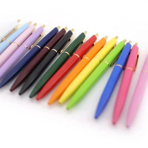 Various colored pens including Ultra Smooth Oil Based Ballpoint Pen With Ultra Low Viscosity Mach Ball Ink 0.5mm Extra Fine Tip Forest Green Retro