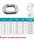 Heavy Duty 5/16 Inch 316 Stainless Steel Connecting Link dimensions and specifications for marine rigging.