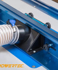 Router Table Dust Port And Bit Guard Kit For Safe Routing with hose connector and blue knobs on router table fence