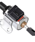 CVT transmission step motor; metal housing with mounting bracket, black plug connector, copper drive shaft