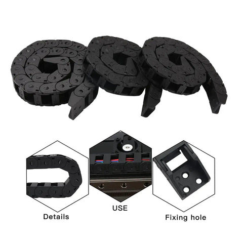 Vorn 2.4 350 3D Printer Cable Chain Set Open Tank Drag Chains, 2 Pieces 10x11mm, 1 Piece 10x15mm, Black PA66 Nylon, 3-Hole Mount