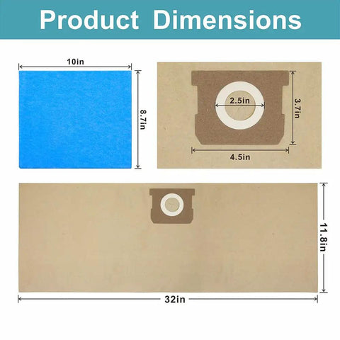 Dimensions of Pack Of 12 19-3100 Vacuum Bags For 5 To 6 Gallon Wet Dry Shop Vacuums With Reusable 19-1500 Filter Bags Combo