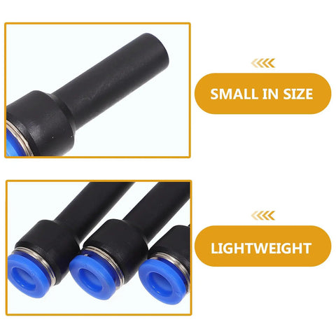 Check Out This 5-Piece Blue Straight Push-Fit Pneumatic Tube Reducer Coupler Kit With Quick Connect Plastic Air Hose Fittings For Industrial Gas Systems That Save Big Temps And Cash While Making Your Job Easy Peasy Every Single Day. small lightweight black plastic tube coupler