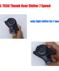 Close-up of the SL-TX30 Thumb Gear Shifter, showing hand holding 7 Speed Right Thumb Gear Shifter for Mountain, Road, and City Bikes.