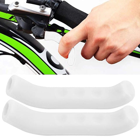 Anti Slip Silicone Bike Brake Grips With Waterproof Lever Covers in use on bicycle handlebar, includes two white grips