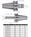 Rock Solid BT50 CNC Collet Set With ER16 ER20 ER25 ER32 ER40, showcasing lengths and diameters, perfect for heavy milling.