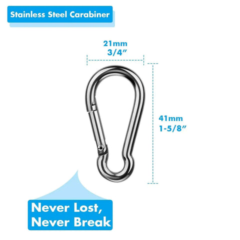 Stainless steel carabiner measuring 21mm by 41mm, designed for the Built Kickass Mini Earbud Case With Steel Clip.