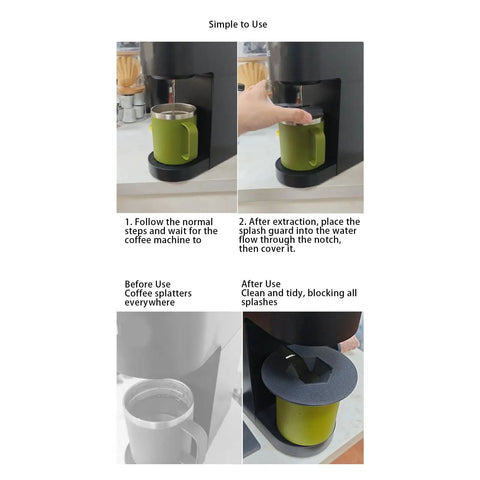 Coffee Cup Splash Guard for Home Brewing Machines No Mess Spill Proof PLA Splatter Shield Keeps Counters Clean During Espresso Extraction and Pour Overs Durable PLA Material Easy Clean Spill Reduction installed on a coffee machine preventing splashes.