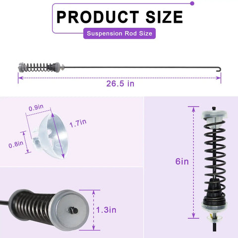 Washer Suspension Rod Kit 26.5 Inch Fits Whirlpool Maytag Amana Kenmore product size specifications with components