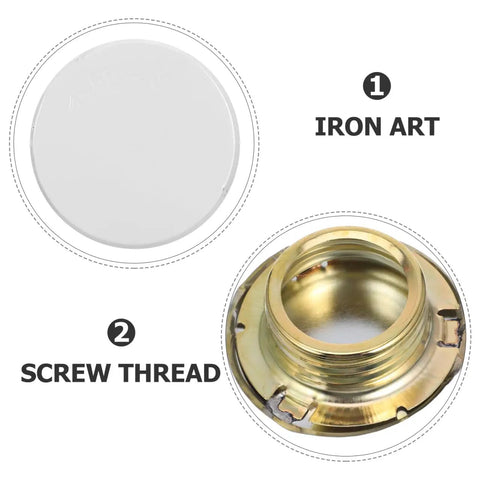 Sleek Iron Fire Sprinkler Nozzle Cover Plate With Tough Head Protector And Snug Ceiling Escutcheon To Mask Annoying Holes, detailed view of screw thread and iron art design.