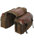Khaki double pannier bike bag with tear resistant fabric, waterproof design, and large capacity for gear and luggage.