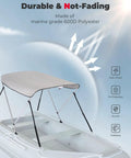 Beefy Boat Bimini Top Shade Cover With Marine Grade 600D Canvas, 2 Bow Design, 6 Ft Long on a boat, showcasing UV resistance