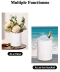 Ceramic Utensil Holder With Cork Bottom For Countertop used as a vase with flowers and an ice bucket with champagne