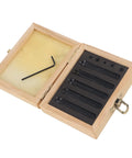 5-piece 1/4in indexable turning tool set in a wooden box with carbide inserts and hex key