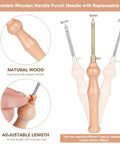 Punch Needle Kit For Beginners With Wooden Handle Tools showing ergonomic grip and replaceable tips.