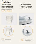 Adjustable Rear Bracket for cabinets, white plastic, traditional hook design, fits standard American face frame cabinets.