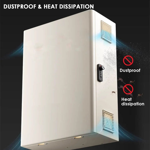 Killin Electric Vehicle Charger Enclosure Lock Box Wall Mount with key combo lock and air flow vents for secure charging, dustproof and built from steel.