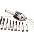 Three Piece Boring Tool Set With 2 Inch Head MT3 Shank And One Half Inch Boring Bar For Precise Hole Drilling Smooth Bar Holder And Rigid Low Vibration Machining Kit Built For Pro Grade Heavy Duty Shop Ready Use In CNC Lathe And Milling Work with 9-piece assortment shown