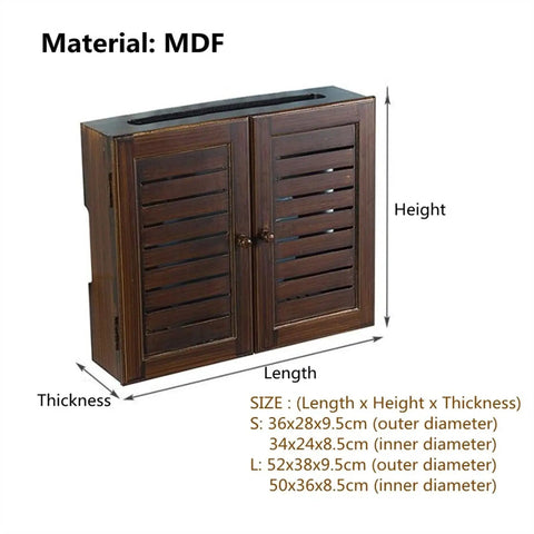 Wall Mounted Cable Organizer Box with perforation-free design in MDF material showing size dimensions.