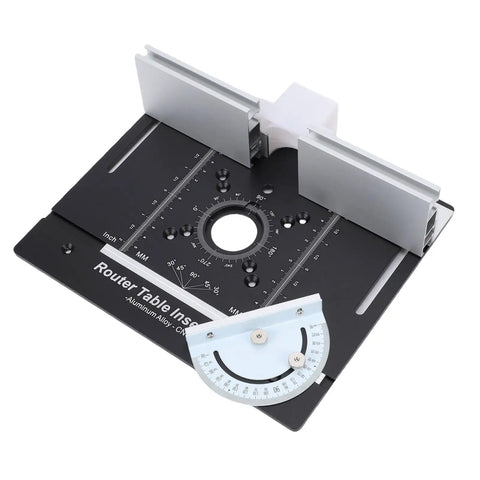 Rock Solid Router Table Lift System Featuring Hella Precise Hand Crank Adjustment And Heavy Duty Anodized Aluminum Alloy Insert Plate for woodworking upgrades, showing precise layout and adjustable features.