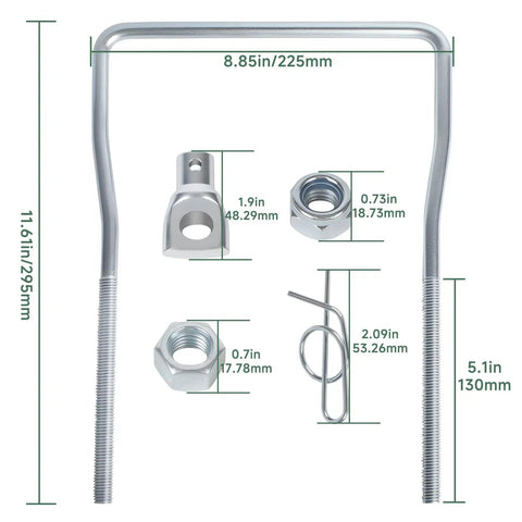 Bulletproof Front Deck Hanger U Bolt Kit M147445 Workhorse Grade Replacement For John Deere Lawn And Garden Tractors components with sizes.