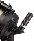 Side view of 0.965 Inch Telescope Accessory Kit with eyepieces and diagonal attached to pocket-sized refractor for beginners