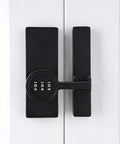 180 Degree Barn Door Lock With 3 Digit Keyless Password, Mechanical Lock, Flip Latch Combo, black finish on white door