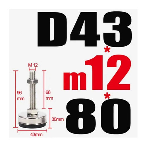 Tough As Nails 304 Stainless Steel Adjustable Leveling Feet With Swivel Base and No Sweat M8 M10 M12 Thread Setup, M12 size and dimensions.