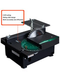 Heavy Duty Yet Portable Mini Table Saw With Plug In Power Supply For Steady Woodworking And Jade Polishing Slick Desktop Engraver Tool, showing cutting angle and sliding design.
