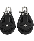 2 Pack Heavy Duty Nylon Pulley Block For Sailboat Rigging And Marine Applications With Bearing System, 460kg Load Capacity, Single Sheave Wheel For Rope Up To 10mm, shown front view