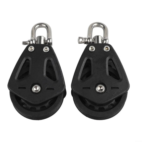 2 Pack Heavy Duty Nylon Pulley Block For Sailboat Rigging And Marine Applications With Bearing System, 460kg Load Capacity, Single Sheave Wheel For Rope Up To 10mm, shown front view