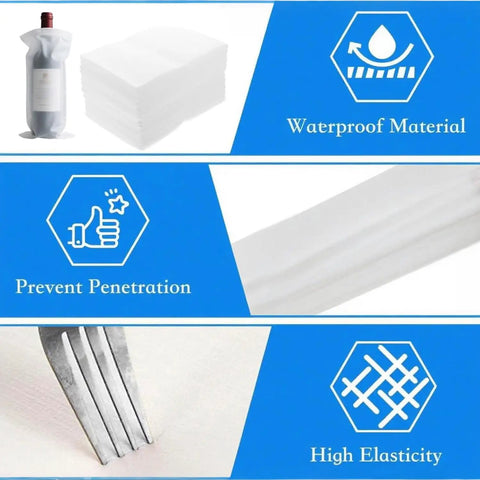 Close-up of 3-Pack Glassware Protection Kit With 15 Corrugated Dividers In Two Sizes And 36 Foam Sleeves For 16x12x12 Moving Boxes showing waterproof, penetration prevention, and elasticity features.