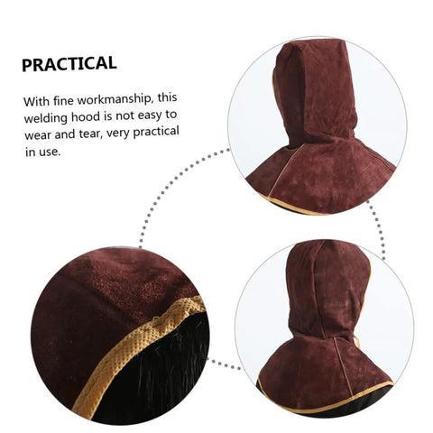 Five Pack Cowhide Welding Hood Cap And Neck Drape For Welders And Metalworkers, detailed view of stitching and material