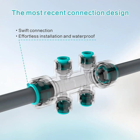 6 Way Plug And Play Quick Connector 12 To 6mm Drip Irrigation Kit demonstration with transparent connection design