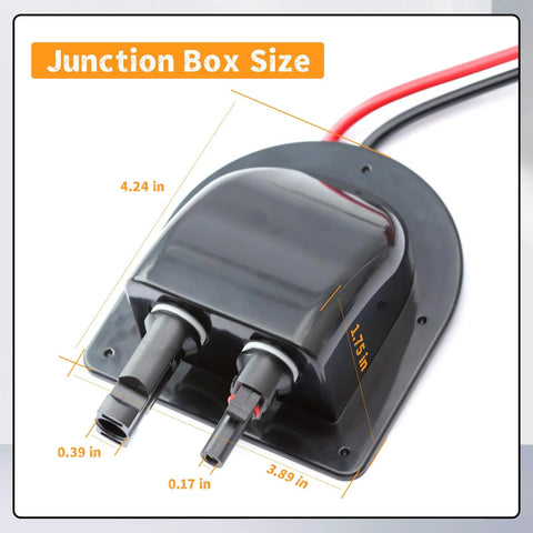 Solar Cable Entry Gland With 10Ft 10AWG Extension Cord For RV Roof Mount MC4 Connectors, black housing with size dimensions