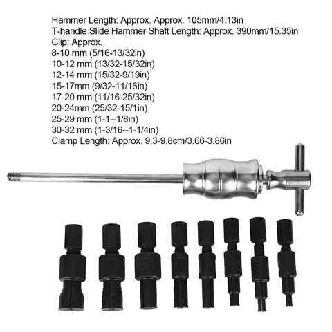 Absolute Beast 9 Piece Internal Bearing Puller Extractor Kit With Slide Hammer And Eight Collets Size 8 To 32 Mm Real Deal For Crushing Out Nasty Blind Holes In Garage Auto Shop Or Home Maintenance Jobs With Carry Case. steel slide hammer with 8 collets 8-32 mm
