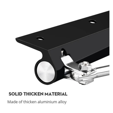 Close-up of Adjustable Door Closer With Auto Spring Soft Close, Quiet, Easy Install Indoor Door Hardware in black compact steel.