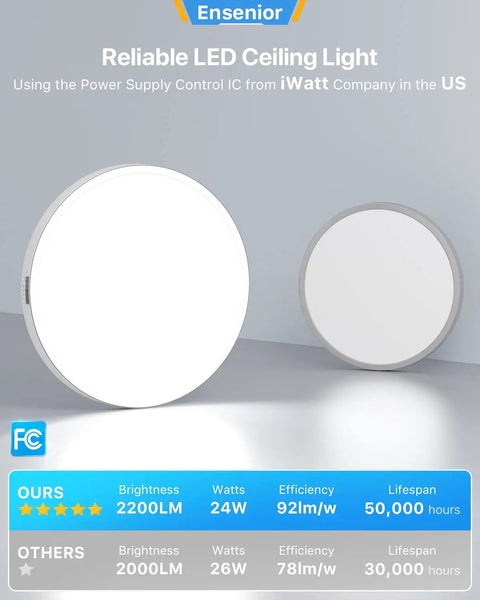 13 Inch Flush Mount LED Ceiling Light Fixture With 5CCT Dope Color Temperature, dimmable 24W round design comparison of two lights