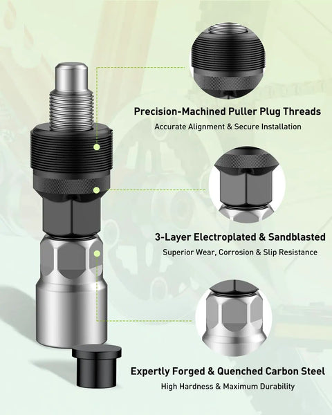 Bike Crank Puller Kit With Wrench And Top Cap for Quick Crank Arm Removal, Bottom Bracket Tool showing material details.