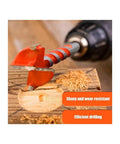 Extended Forstner Drill Bits 16 To 25mm Hex Shank drilling into wood, showing sharp carbide tip and smooth cutting edge.