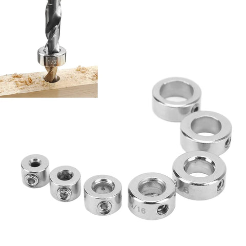 Depth Stop Collar Drill Bit Kit 7 Piece Set 1/8in 3/16in 1/4in 5/16in 3/8in 7/16in 1/2in With 2.5mm Hex Wrench for precise drilling